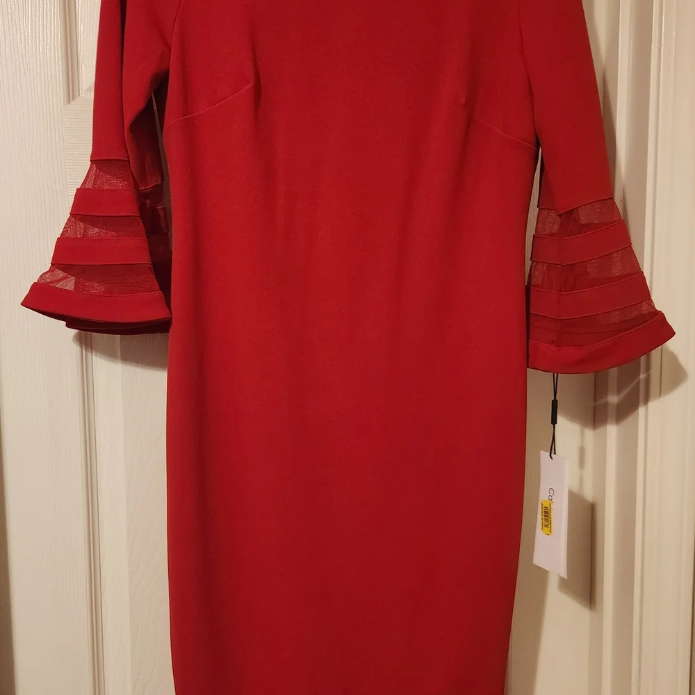 Calvin Kline Elegant Red Women's Dress With Bell 3/4 Sleeves - Picture 1 of 6